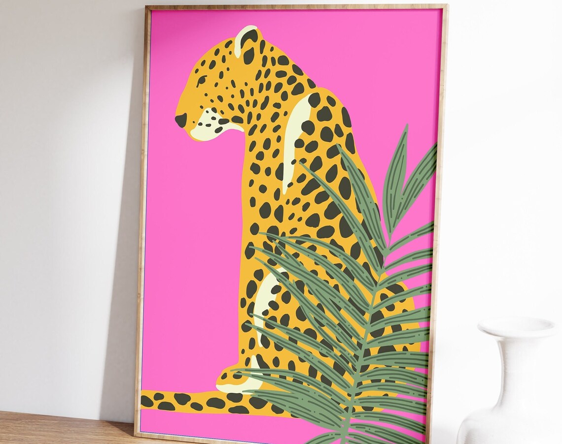 Pink Retro Leopard Print Art, Bold Boho Poster