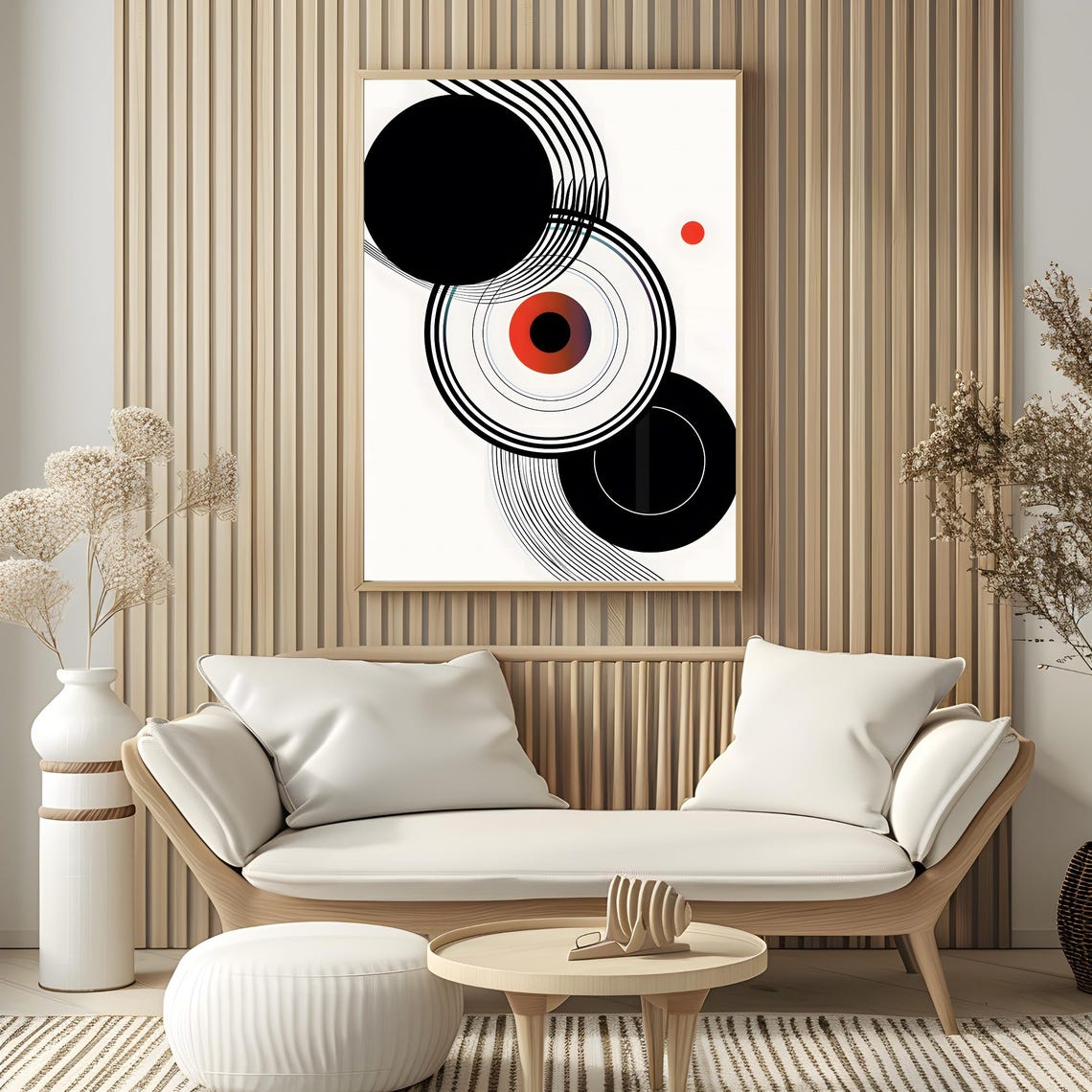 Mid Century Modern Black Circles Red Bullseye Kinetic Abstract Poster - Image 4