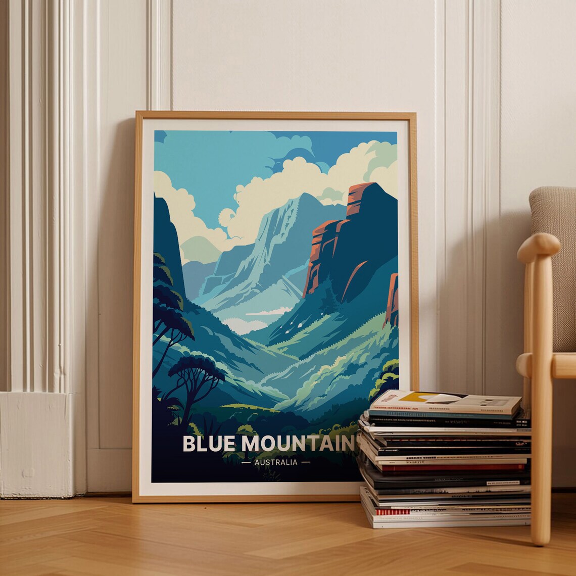 Blue Mountains Australia Rugged Peaks Vintage Nature Travel Poster