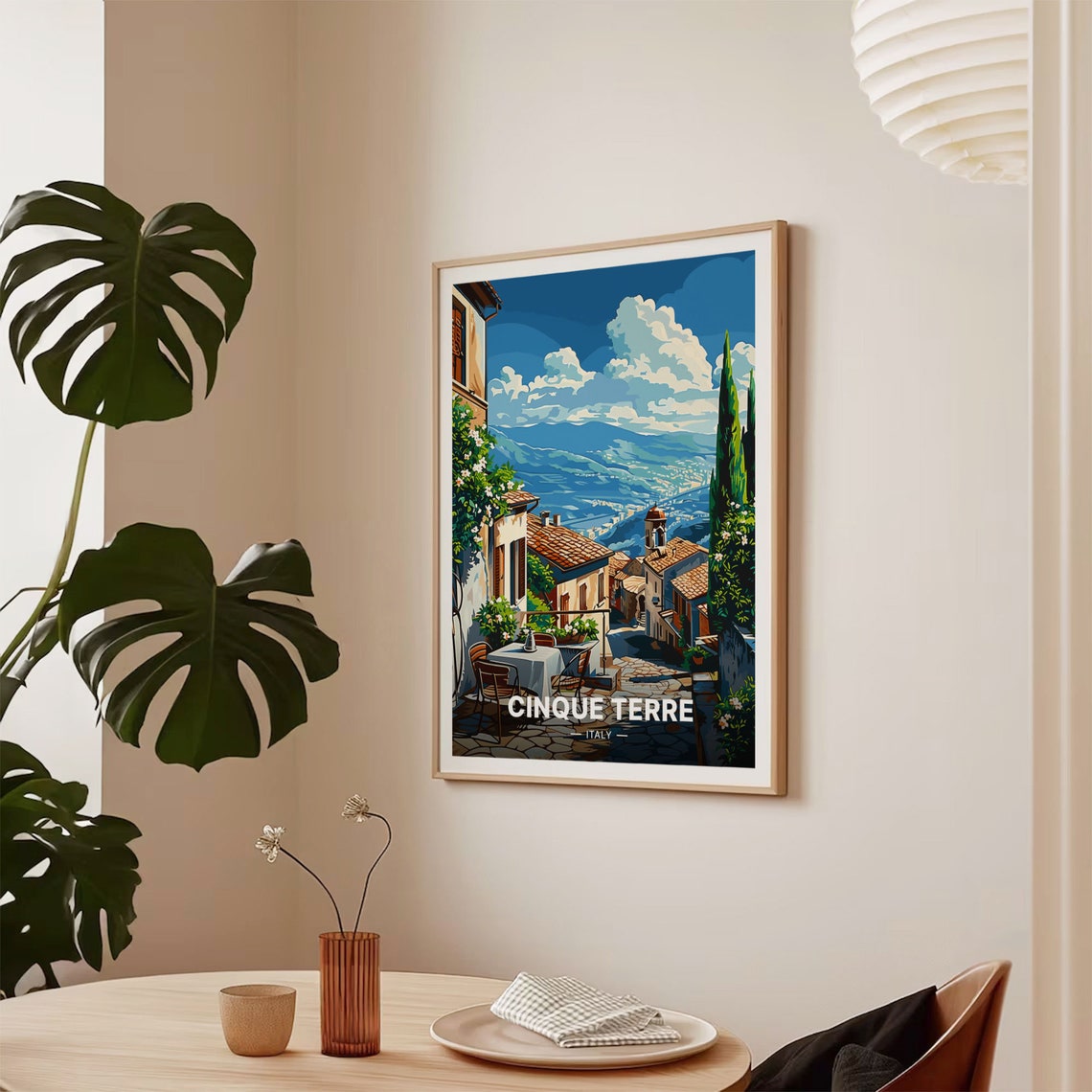 Cinque Terre Italy Hillside Village Cafe Terrace Valley View Poster - Image 2