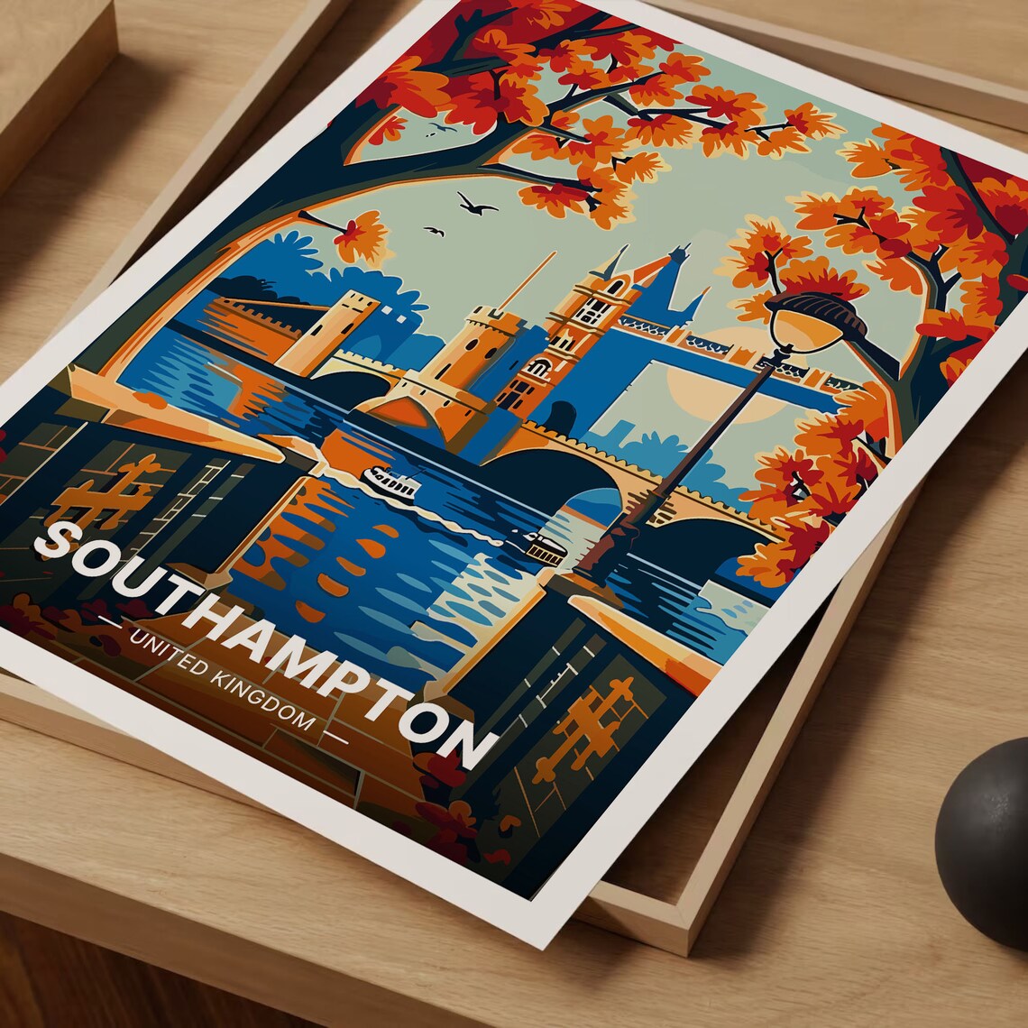Southampton United Kingdom Riverside Bridge Autumn Trees Vintage Poster - Image 3