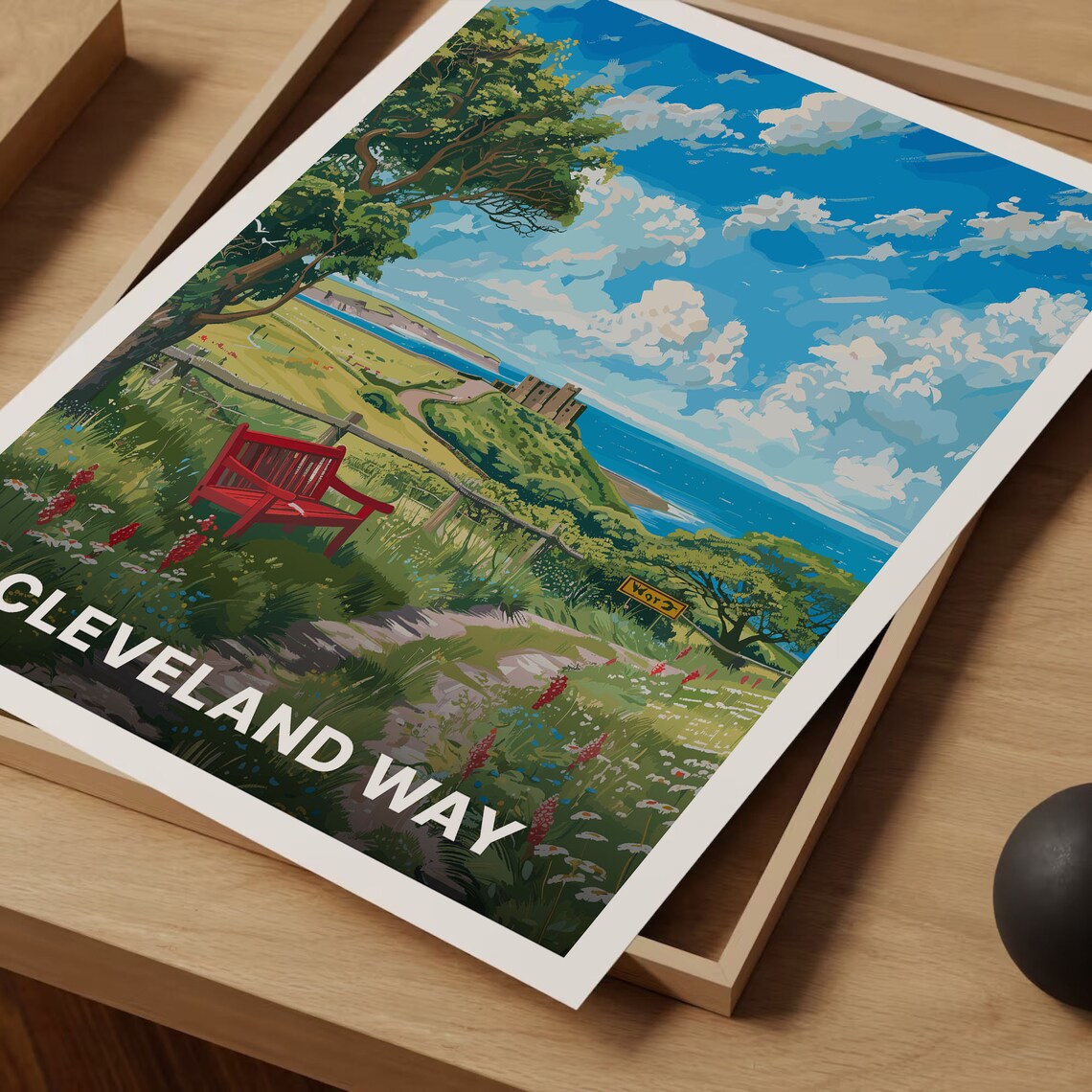 Cleveland Way Yorkshire Coastal Trail Castle Retro Travel Poster - Image 3