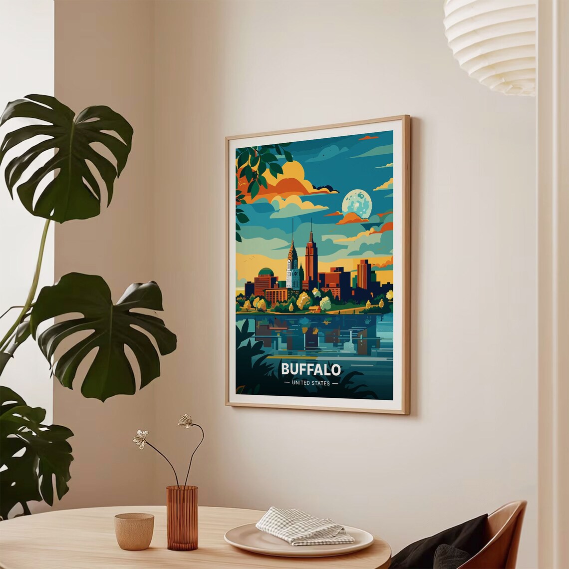 Buffalo United States Moonlit Skyline Waterfront Travel Poster - Image 2