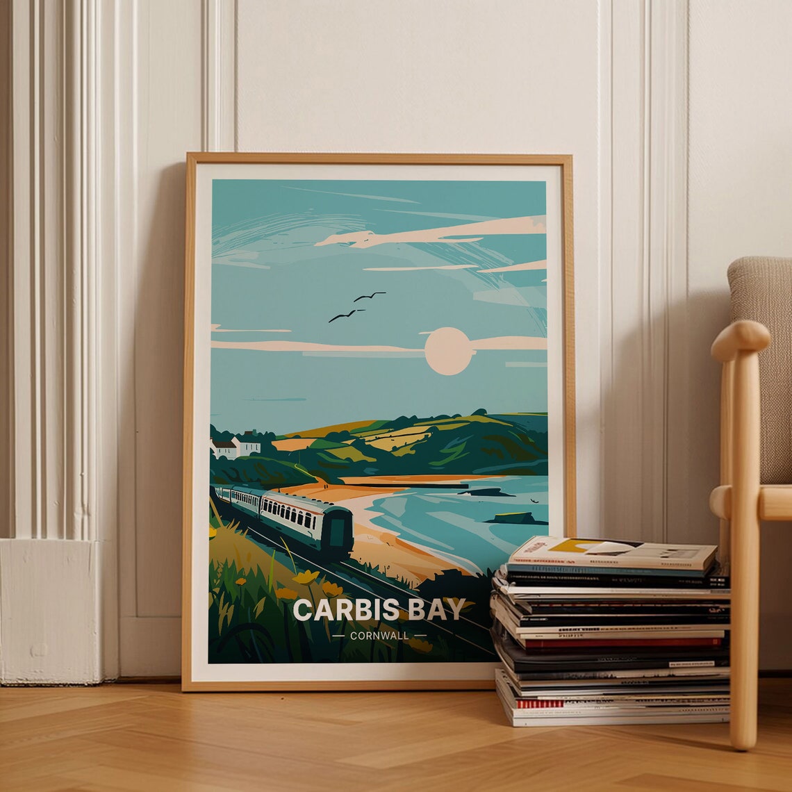 Carbis Bay Cornwall Vintage Travel Poster Coastal Railway Train Art