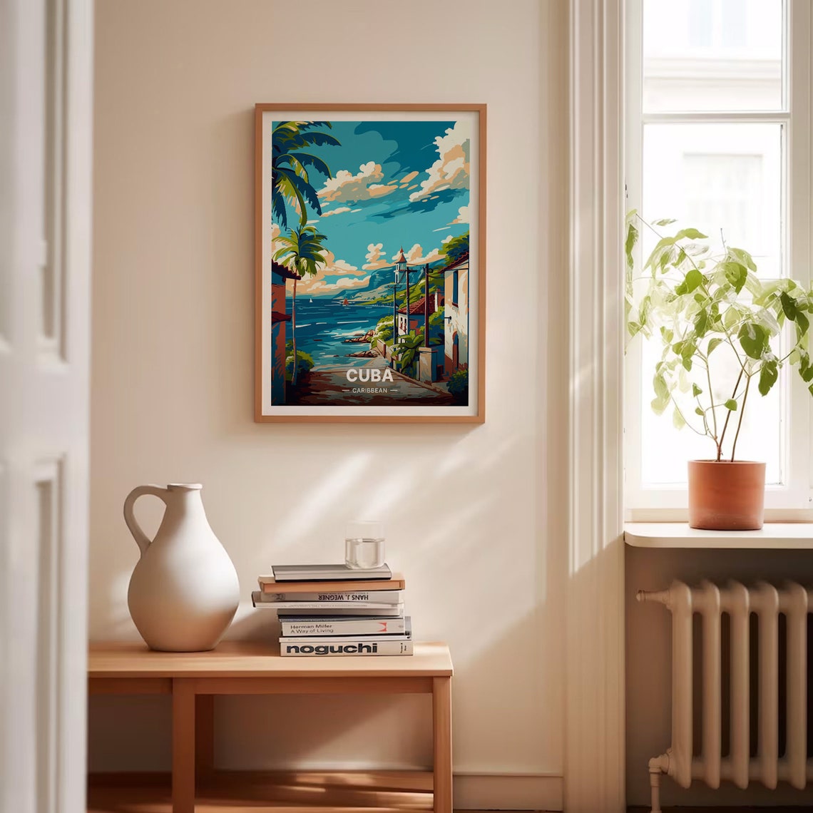 Cuba Caribbean Tropical Coastal Street Palm Trees Travel Poster - Image 4