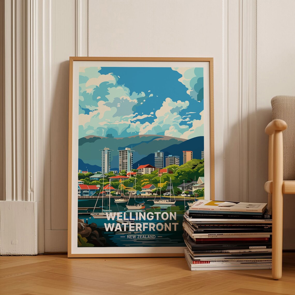 New Zealand Wellington Waterfront Scenic Travel Poster