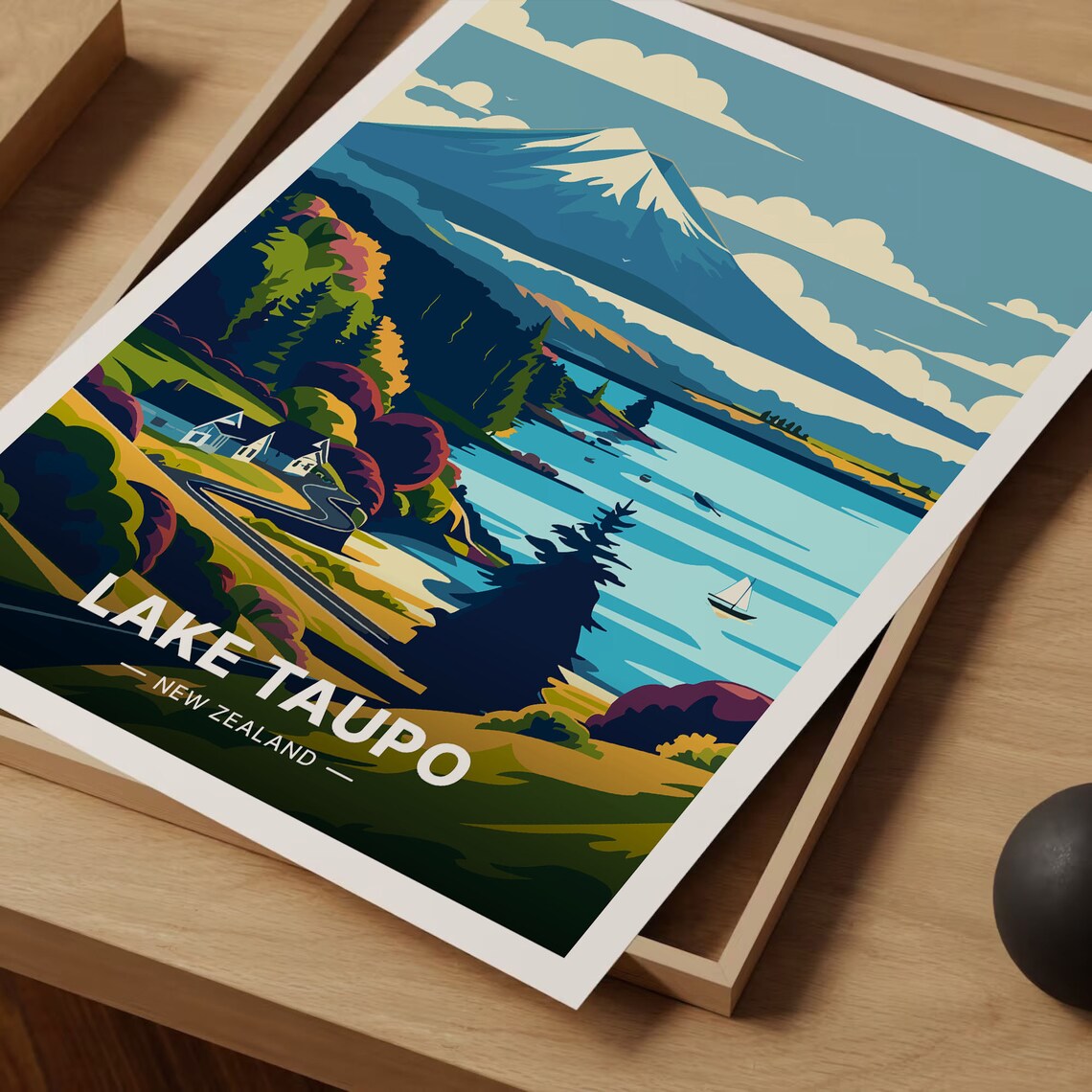 New Zealand Lake Taupo Travel Poster Art Print - Image 3