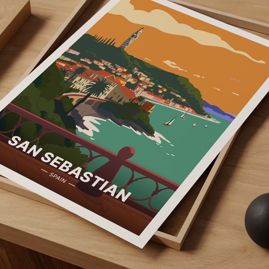 San Sebastian Travel Poster, Spain Cityscape - Image 3
