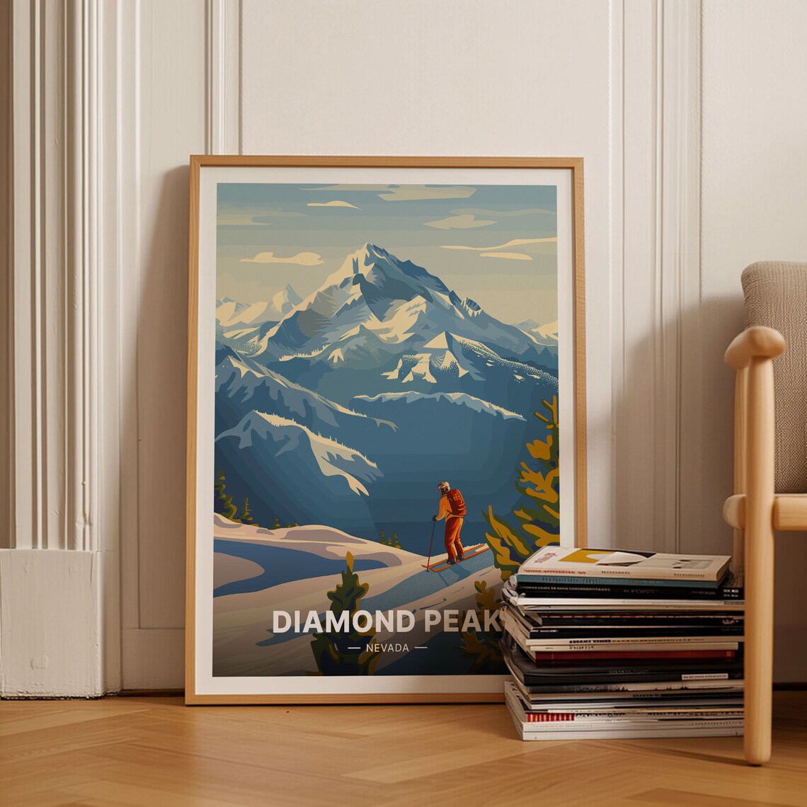 Lake Tahoe Travel Poster, Diamond Peak Retro Art