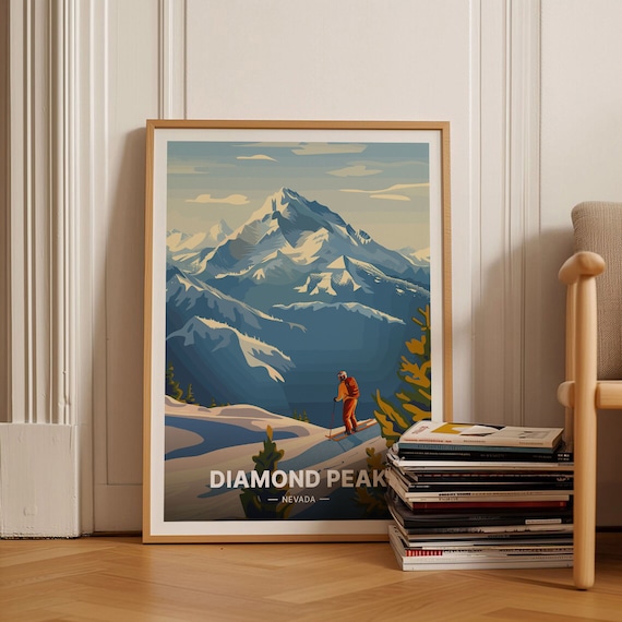 Lake Tahoe Travel Poster, Diamond Peak Retro Art