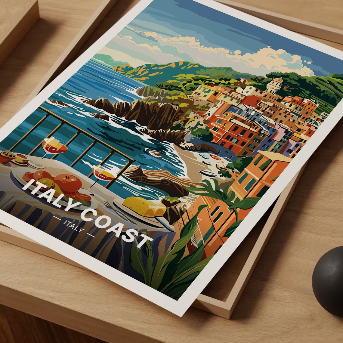 Italy Coast Seaside Village Cliffs Wine Terrace Travel Poster - Image 3