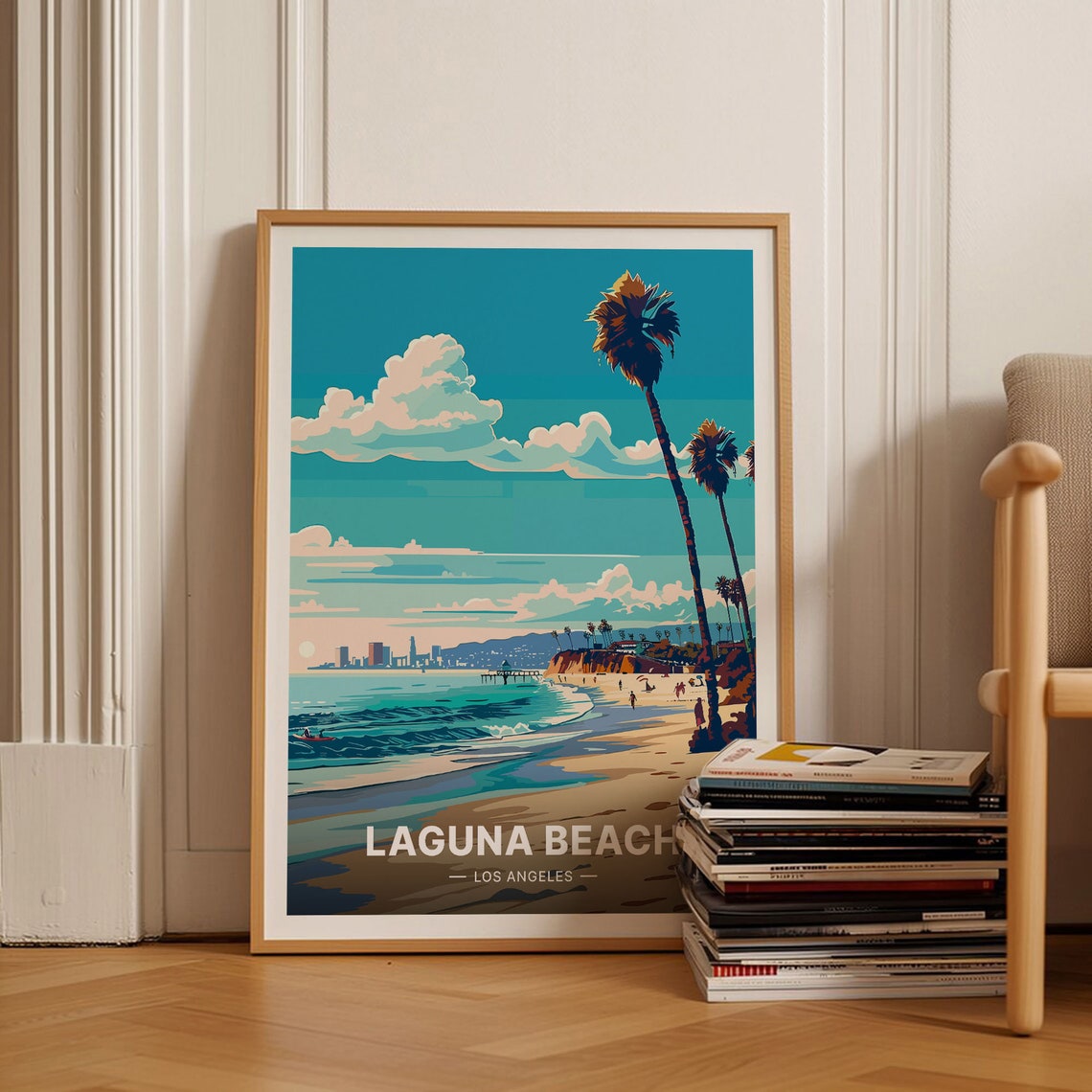 Laguna Beach Los Angeles Palms Pier Sunset California Travel Poster