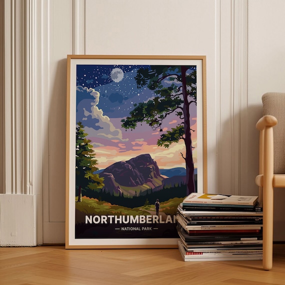 Northumberland National Park Starry Night Hiker Scenic Travel Poster