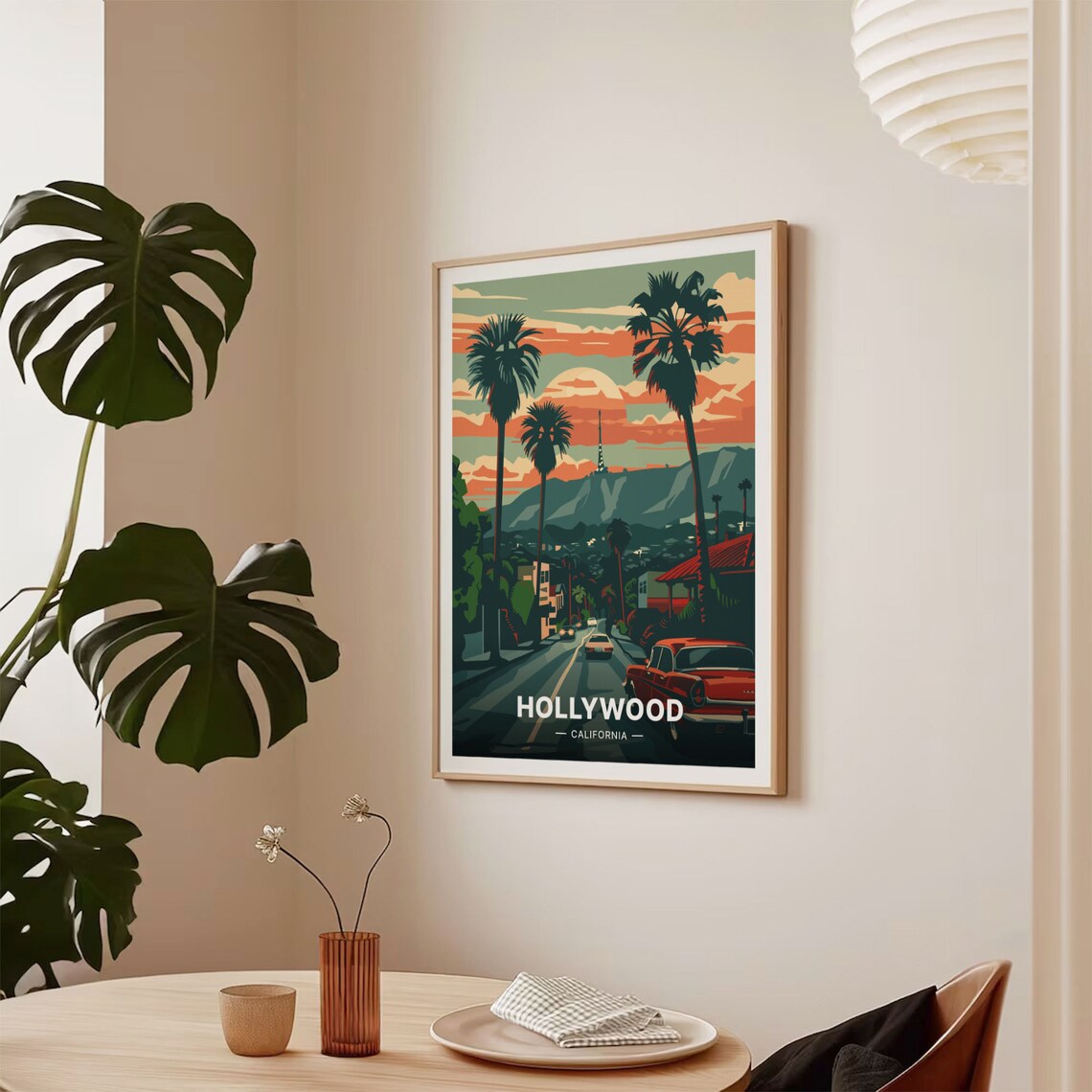 Hollywood California Retro Sunset Boulevard Palm Trees City Poster - Image 2