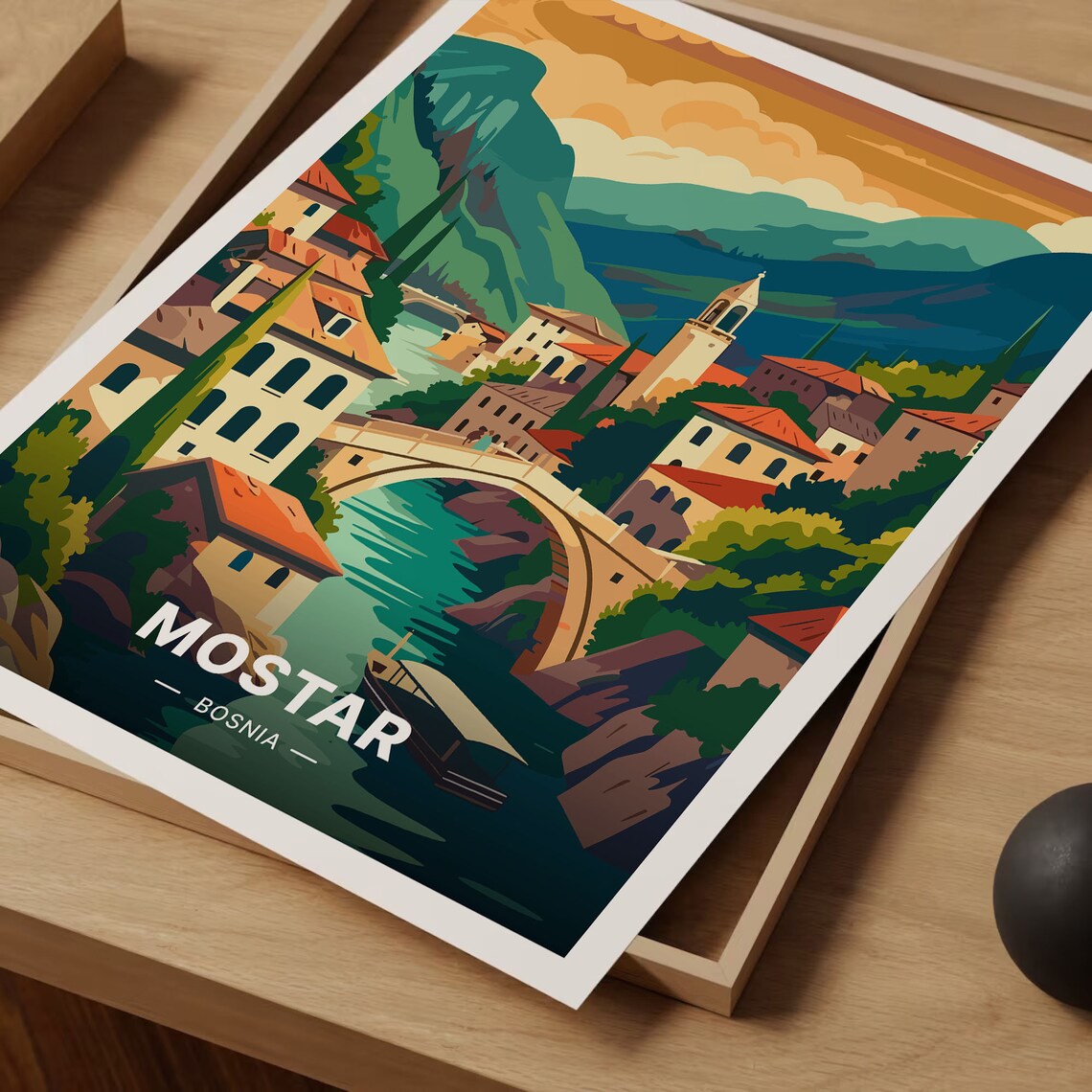 Mostar Bosnia Travel Poster Herzegovina Landscape Art Stari Most Bridge Wall Decor Cityscape Room Decoration Unique Travel C20 538 - Image 3