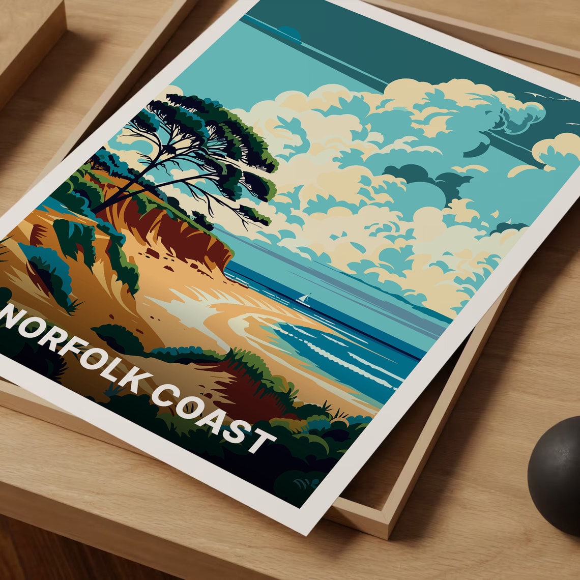 Norfolk Coast Sandy Beach Pine Cliffs Sailboat Shoreline Poster - Image 3