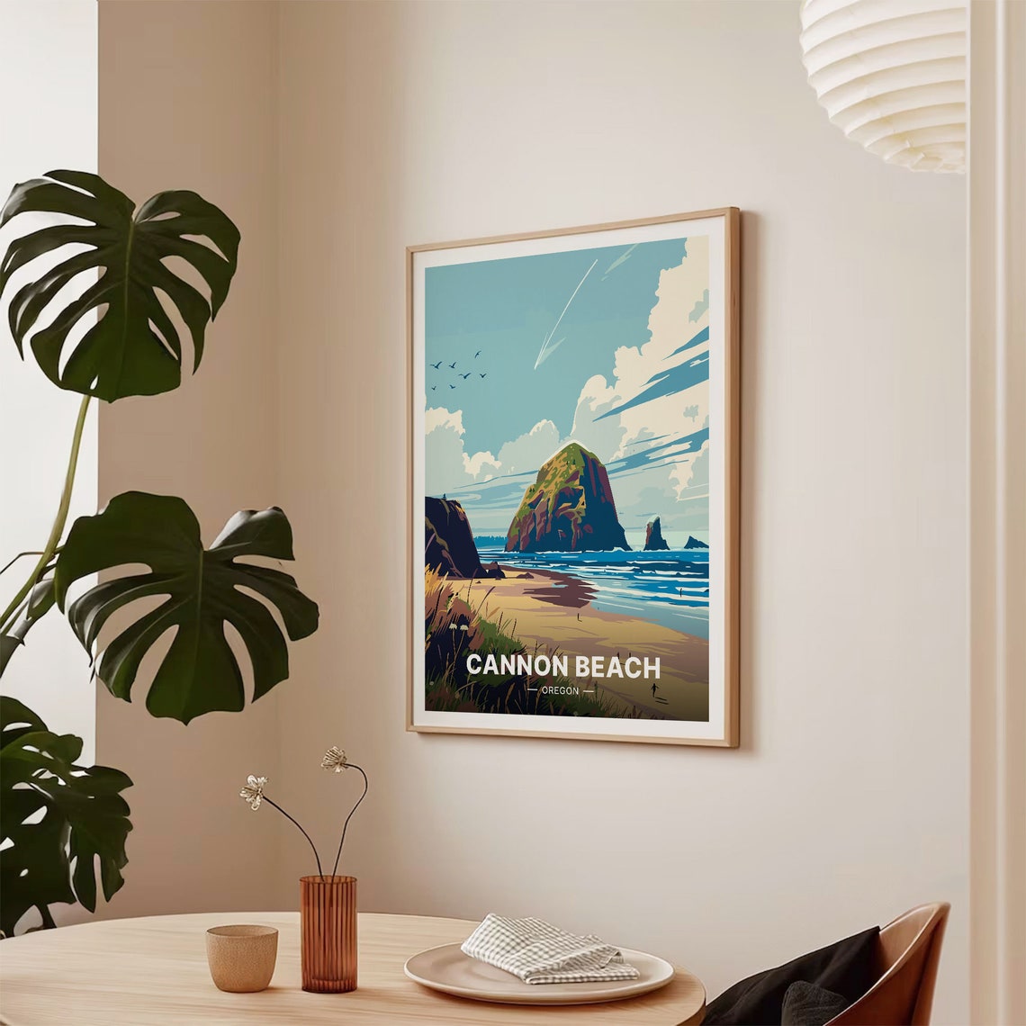 Cannon Beach Oregon Haystack Rock Sandy Shore Vintage Travel Poster - Image 2