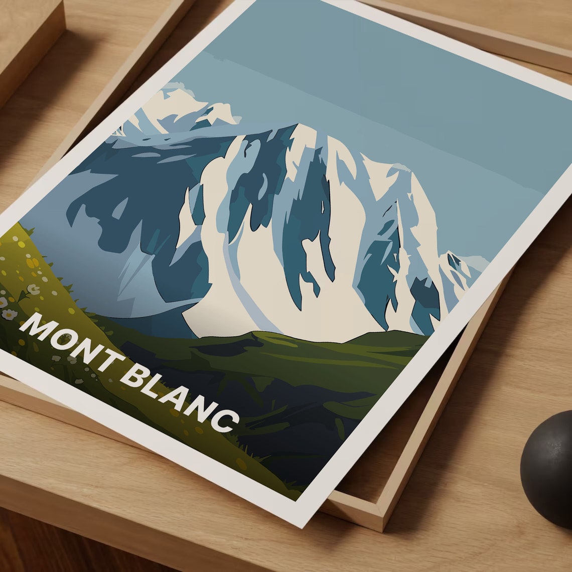 Mont Blanc Snow Capped Alpine Peaks Meadow Flowers Scene Poster - Image 3