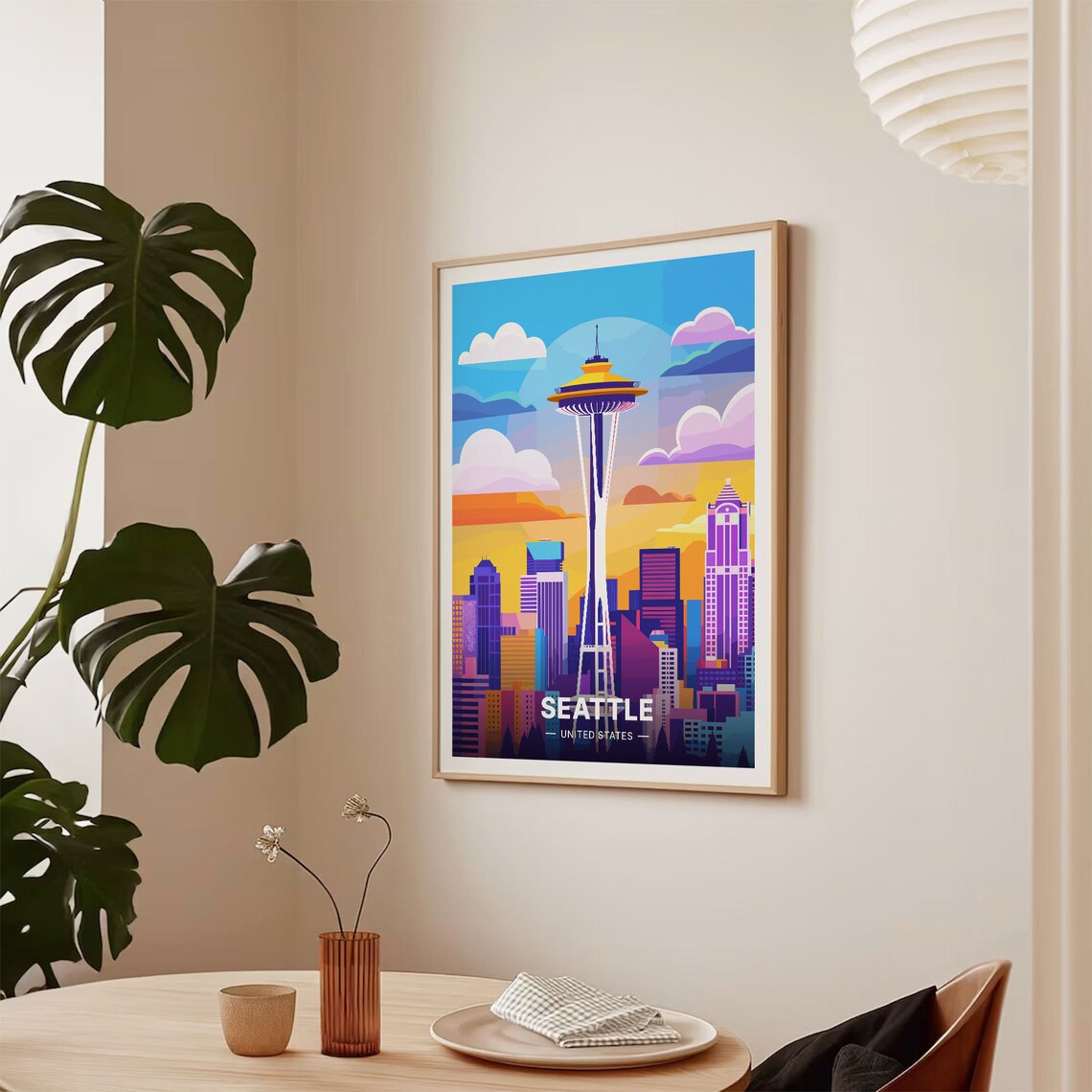 Seattle Skyline Travel Poster, Cityscape Wall Art - Image 2