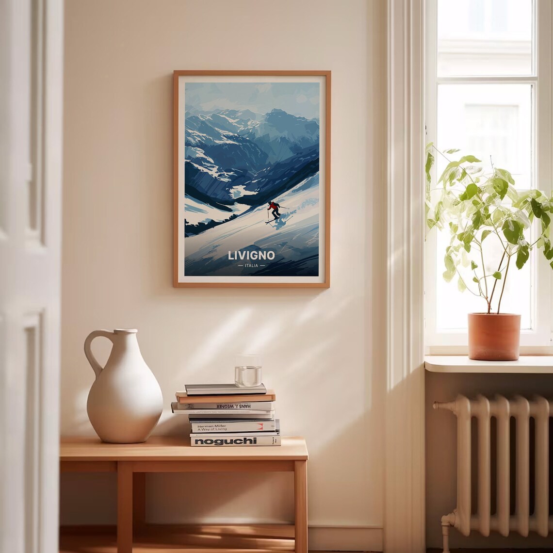 Livigno Italy Solo Skier Powder Descent Alpine Winter Art Poster - Image 4