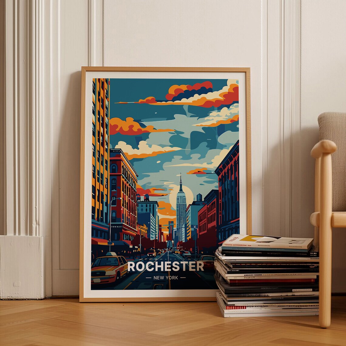 Rochester Skyline Travel Poster, New York Cityscape