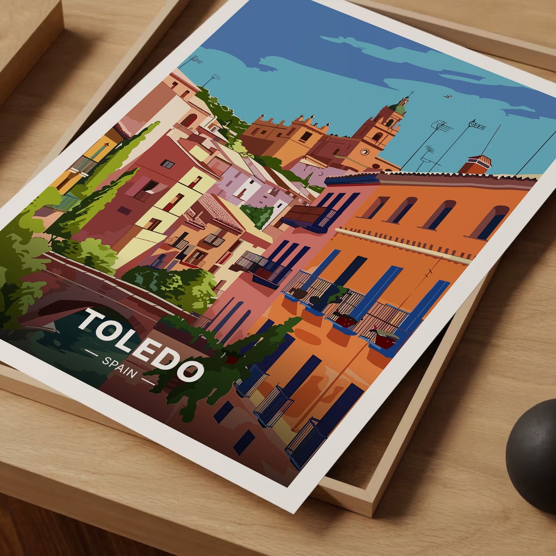 Toledo Spain Old Town Clock Tower Rooftops Vintage Travel Poster - Image 3