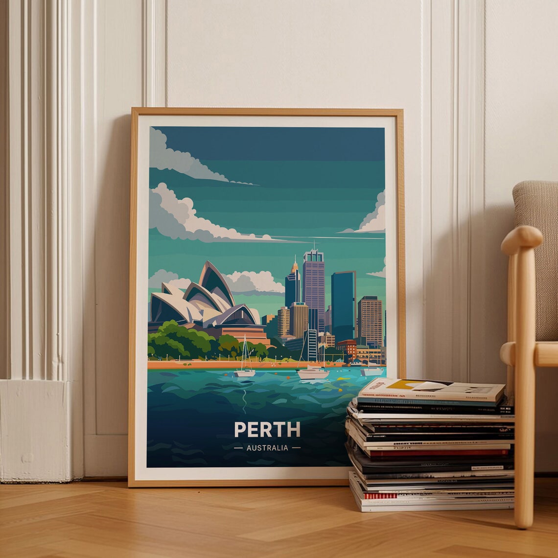 Perth Australia Harbor Skyline Waterfront Sail Architecture Poster