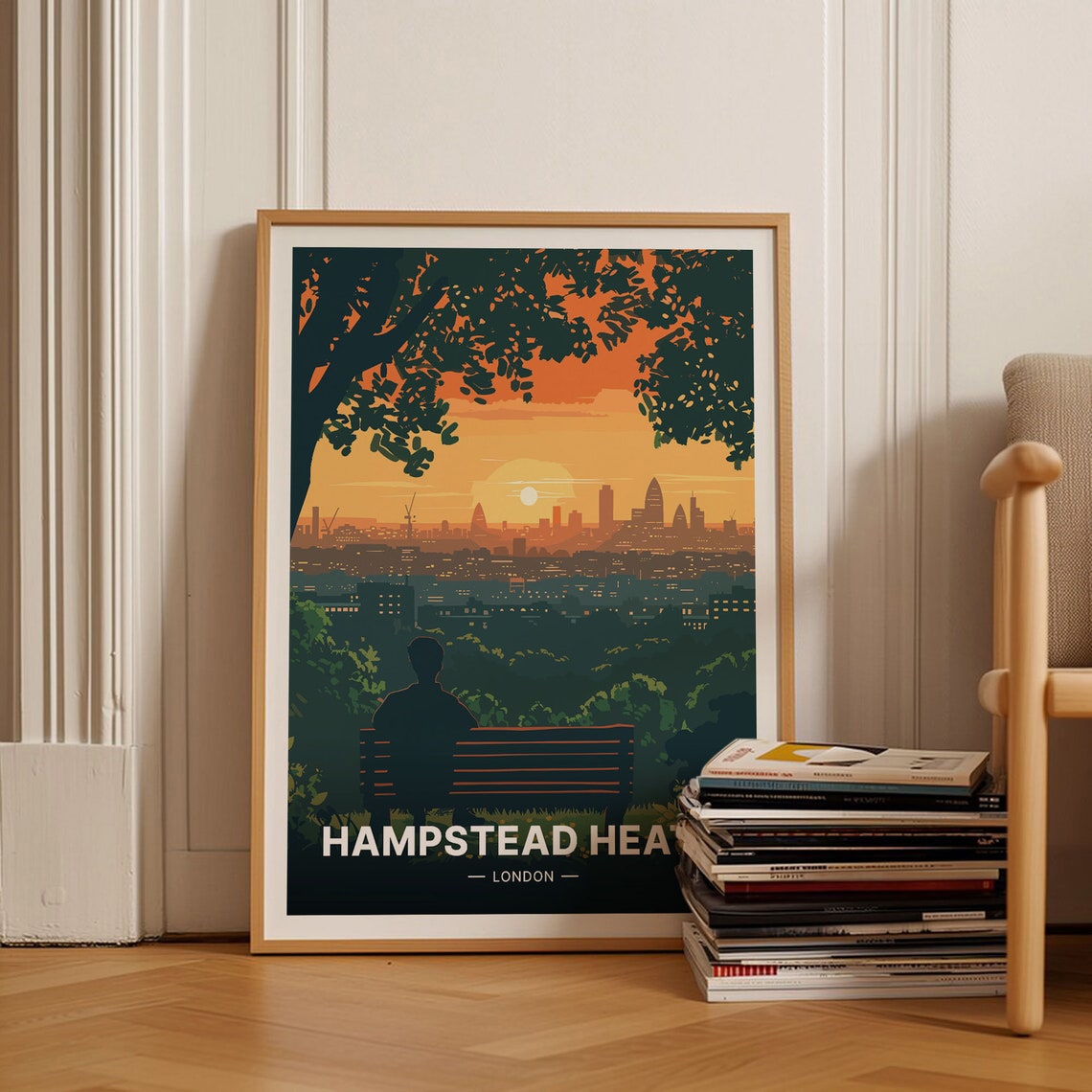 Hampstead Heath London Sunset Skyline Silhouette Bench Nature Poster