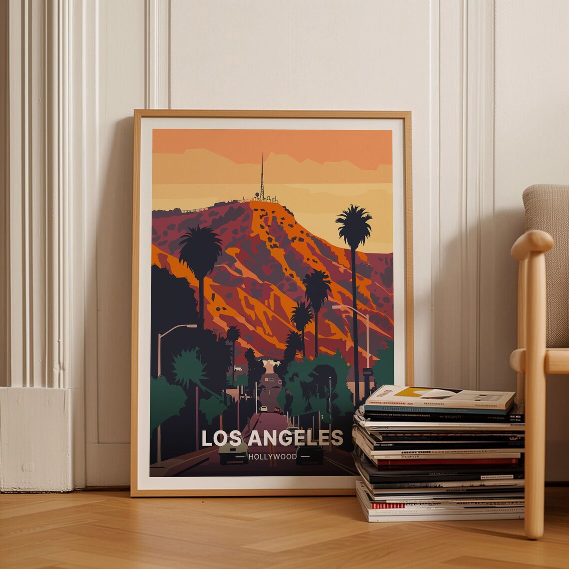 Los Angeles Hollywood Sign Hills Sunset Vintage City Travel Poster