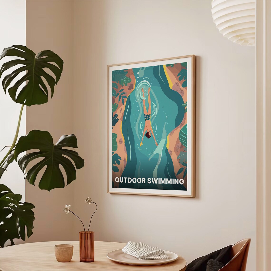 Wild Swimming Aerial River Swimmer Outdoor Adventure Art Poster - Image 2