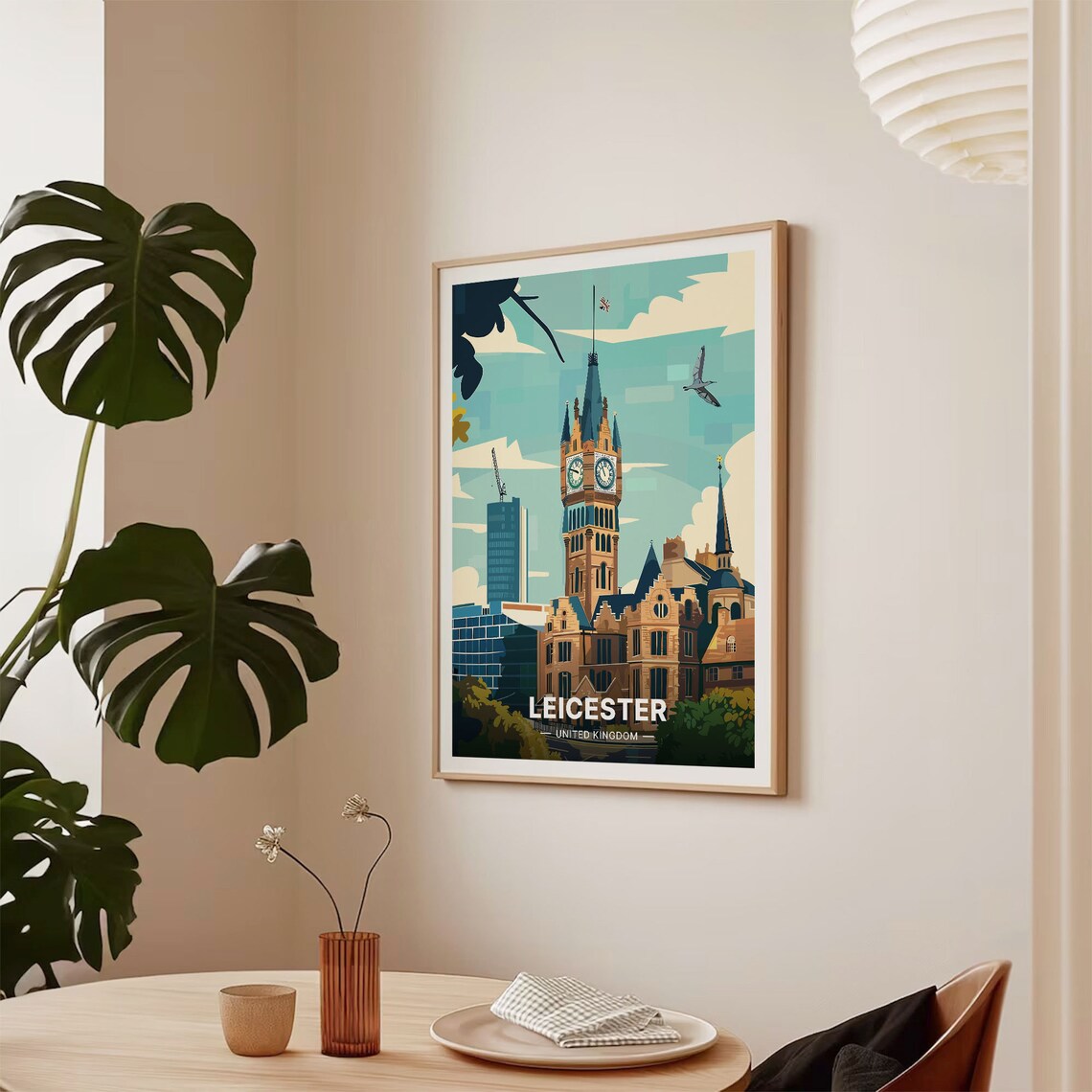 Leicester United Kingdom Travel Poster Clock Tower City Skyline Art - Image 2