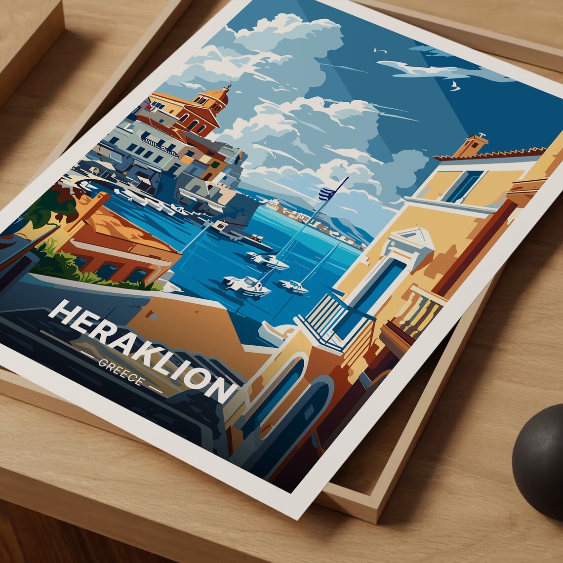 Heraklion Greece Waterfront Fortress Sailboats Harbor Poster - Image 3