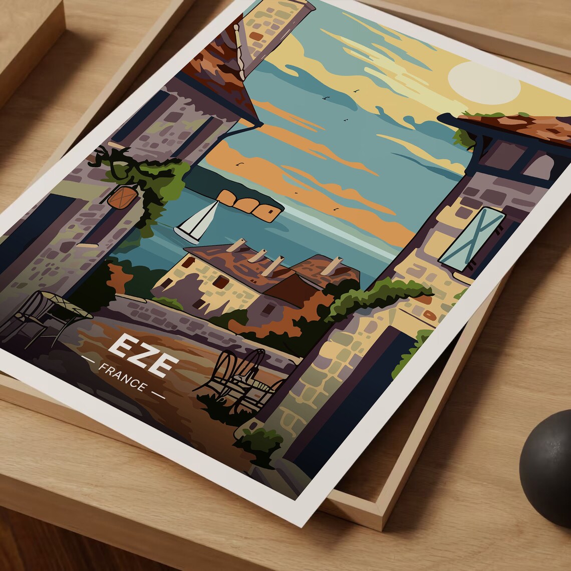 Eze France Medieval Village Street Sea View Riviera Travel Poster - Image 3