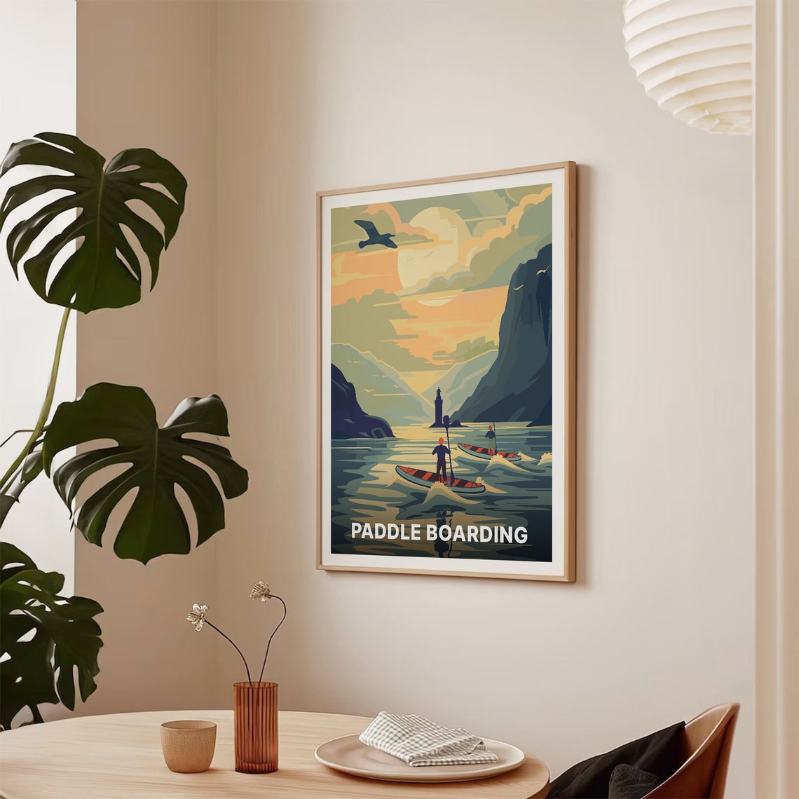 Paddle Boarding Sunset Cliffs Lighthouse Adventure Travel Poster - Image 2