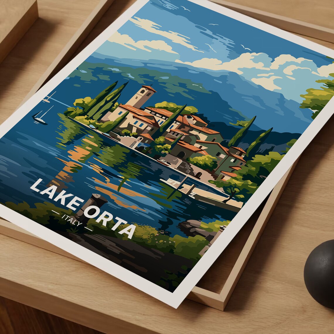 Lake Orta Italy Lakeside Village Church Mountain Travel Poster - Image 3