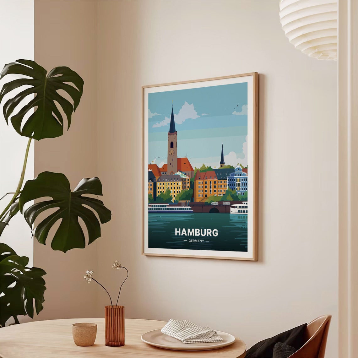 Hamburg Germany Harbor Skyline Clock Tower River Boats Travel Poster - Image 2