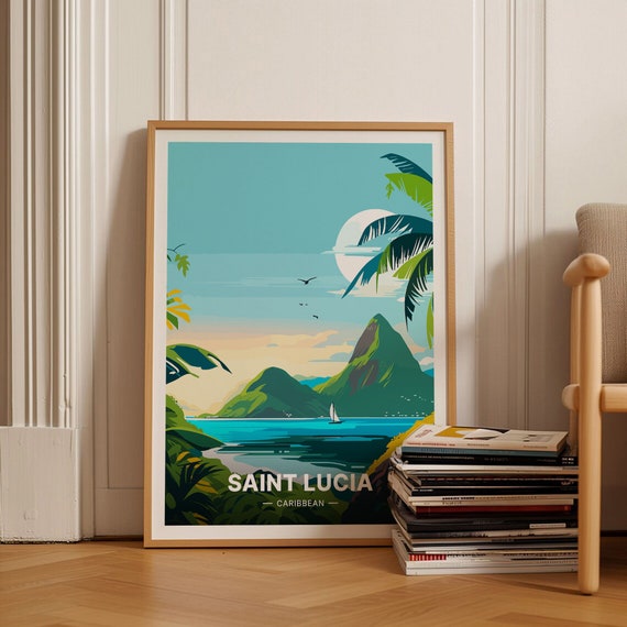 Saint Lucia Travel Poster Caribbean Wall Art Wanderlust Decor Travel Themed Gift C20 266