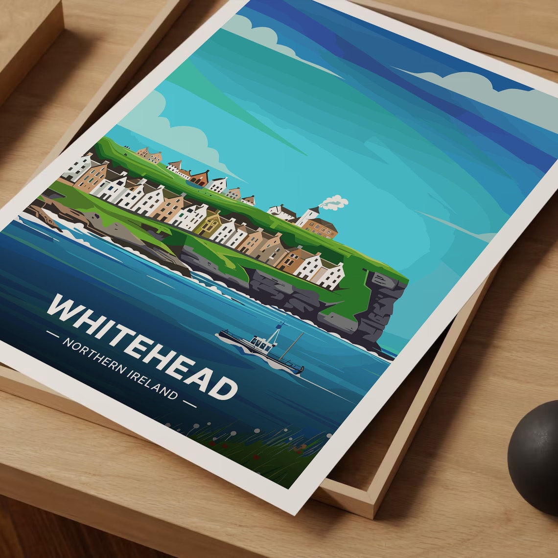 Whitehead Northern Ireland Cliffside Town Lighthouse Harbor Poster - Image 3