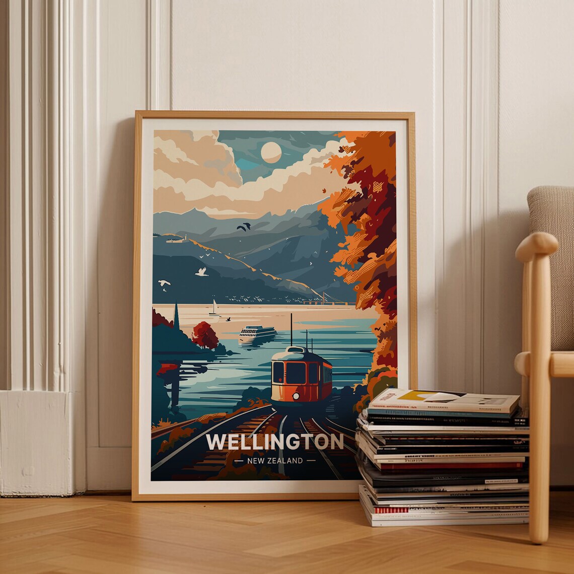 Wellington Evening Skyline, New Zealand Travel Poster