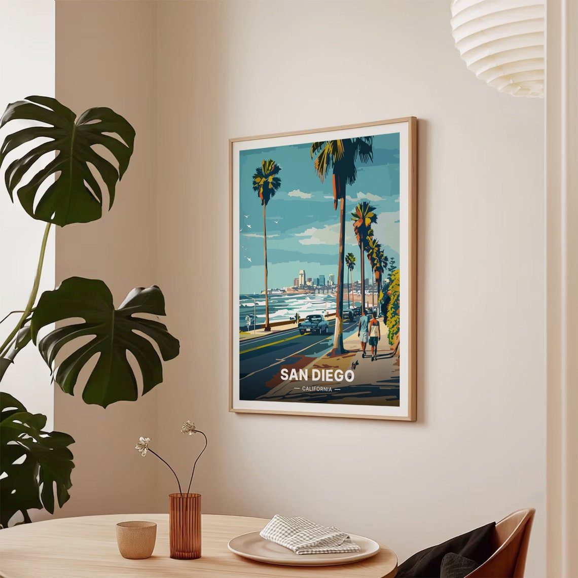 San Diego California Palm Lined Coast Road Classic Car Poster - Image 2