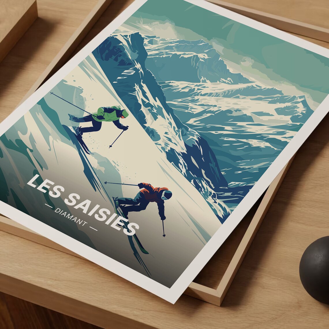 Les Saisies France Skiers Racing Downhill Snowy Winter Art Poster - Image 3