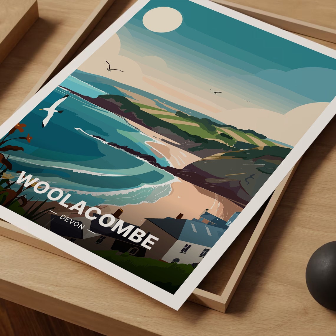 Woolacombe Devon Beach Travel Poster Vintage UK Coastal Scene Art - Image 3