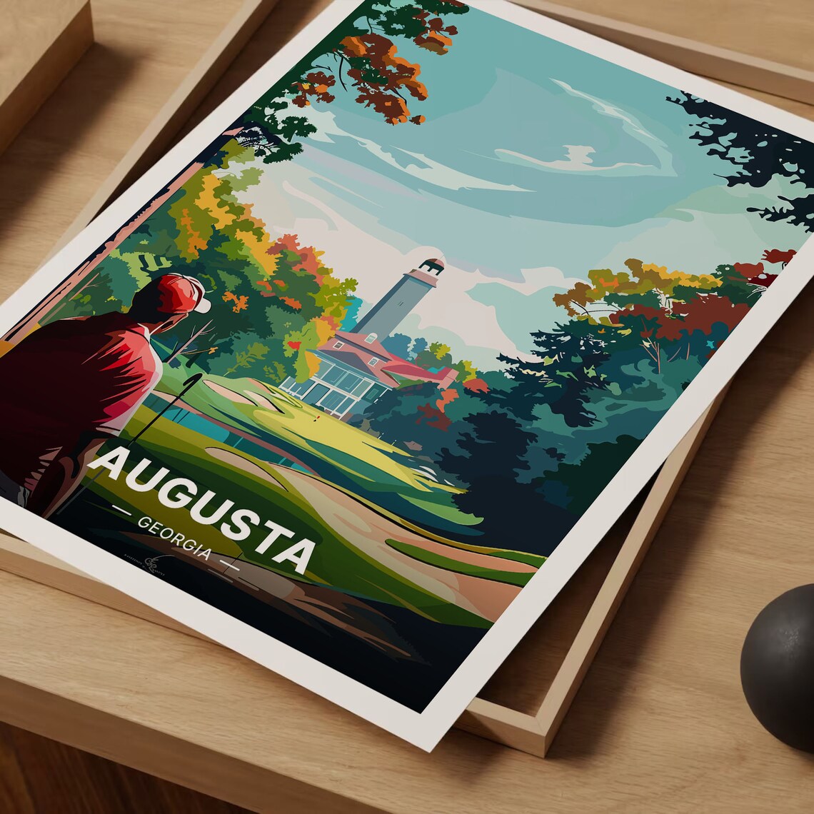 Augusta Georgia Golf Course Golden Fairway Clubhouse Art Poster - Image 3