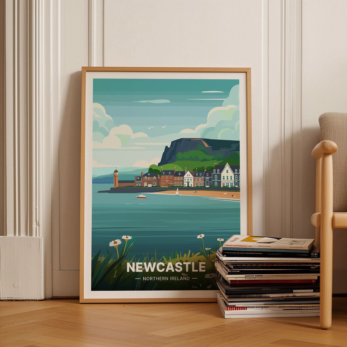Newcastle County Down Northern Ireland Harbor Town Travel Poster