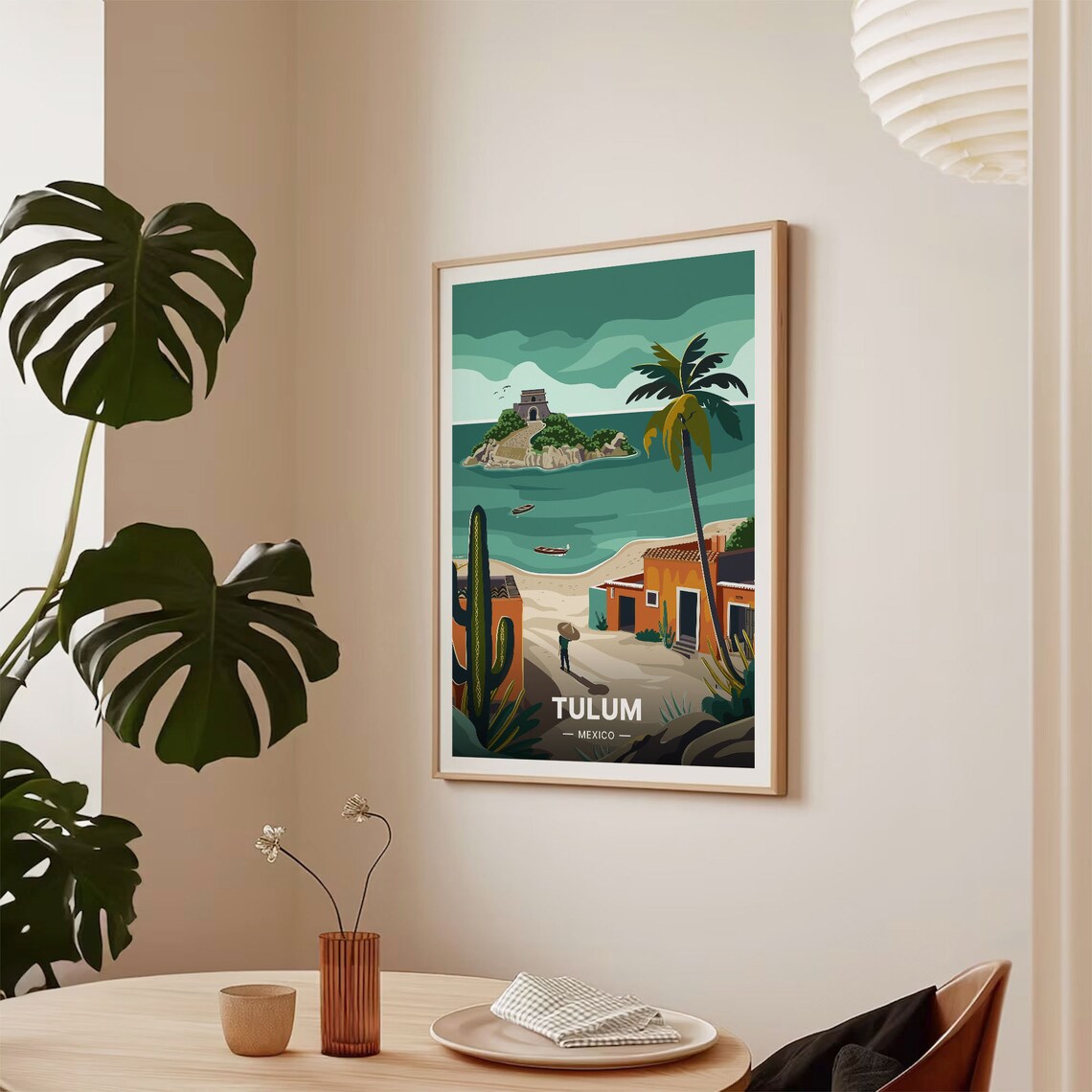 Tulum Mexico Caribbean Beach Mayan Ruin Vintage Travel Poster - Image 2