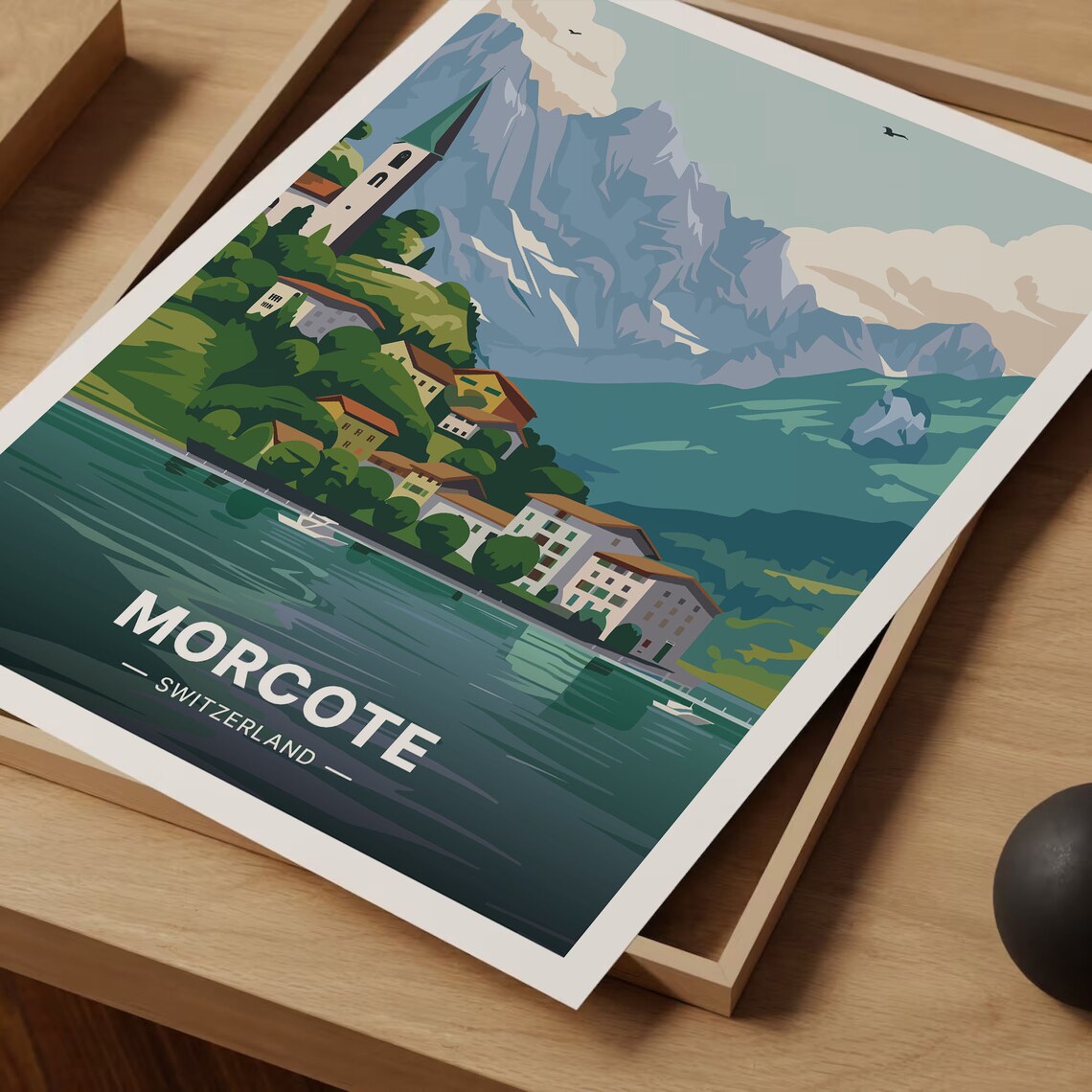 Morcote Switzerland Lakeside Village Church Vintage Travel Poster - Image 3
