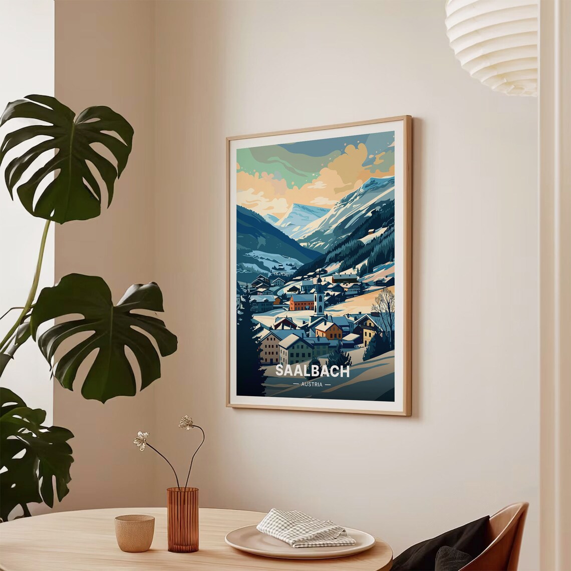 Saalbach Austria Travel Poster Snowy Alpine Village Mountain Art - Image 2