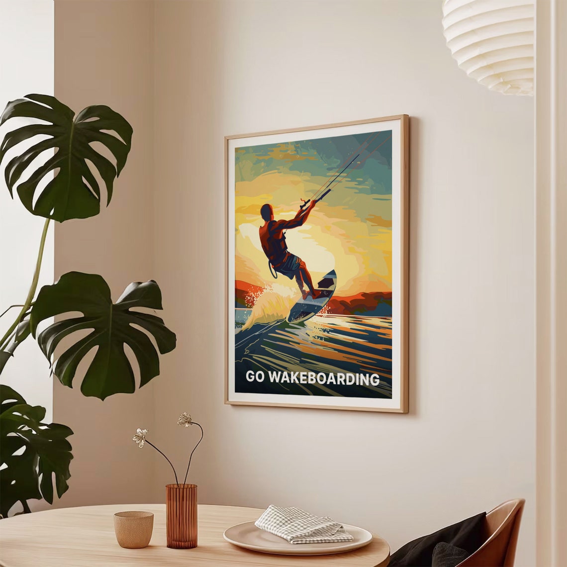 Go Wakeboarding and Kitesurfing Sunset Ocean Jump Art Poster - Image 2