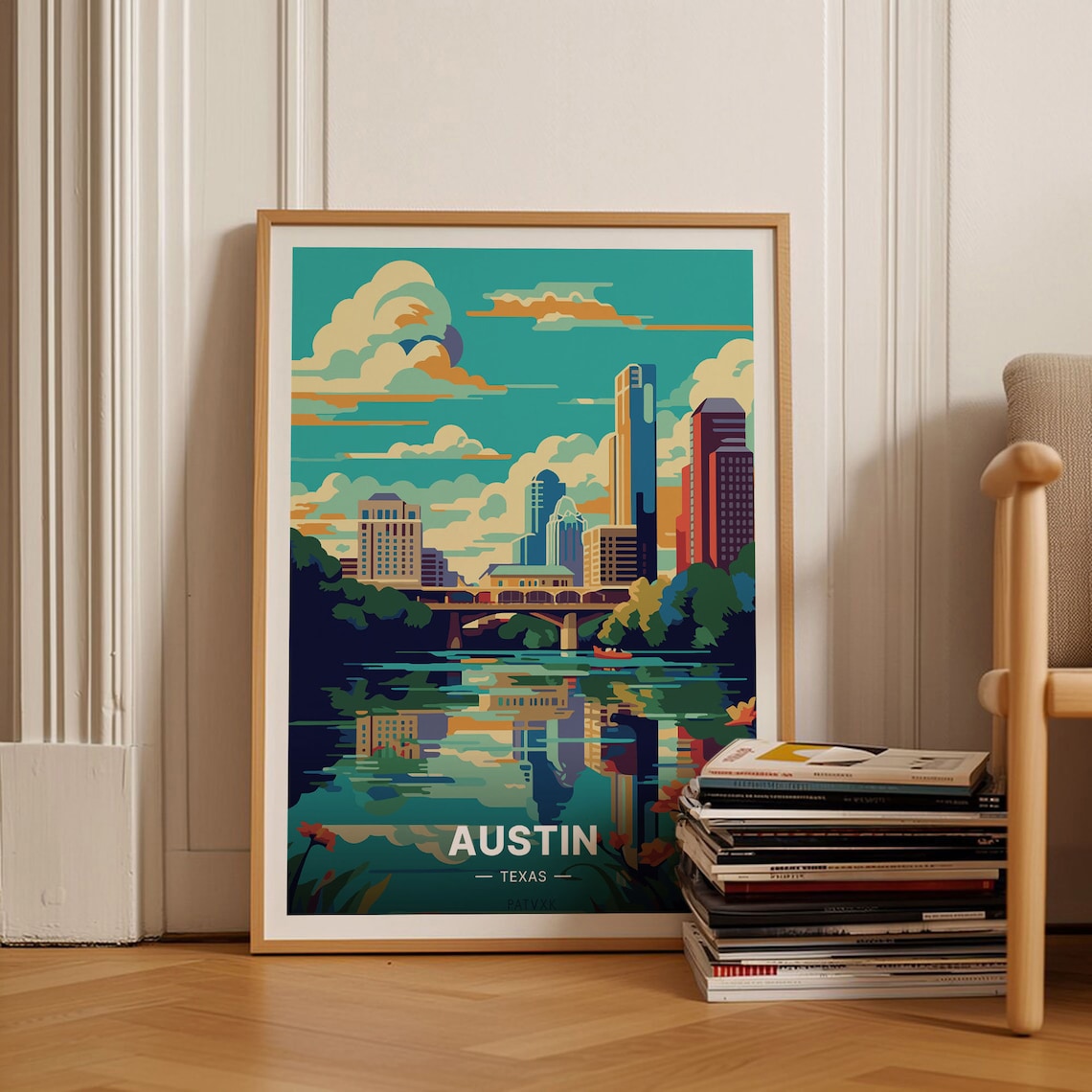 Austin Texas Retro Mid-Century Modern Travel Poster