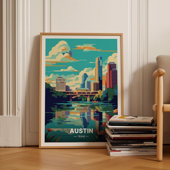 Austin Texas Retro Mid-Century Modern Travel Poster
